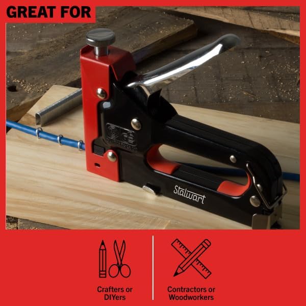 Miniatura 7 de Stalwart - Grapadora de 3 vías para tejidos, madera, manualidades, construcción y tablones de anuncios, grapas y estuche de transporte incluidos por