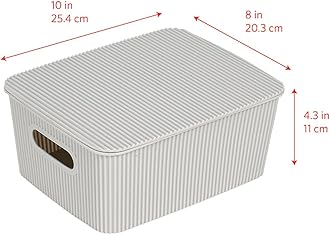 Glad Storage Baskets with Lids - Set of 6 Stackable Plastic Boxes with Handles - Decorative Shelf Organizer Bins for Bathroom and Closet, Grey, 1 Gallon