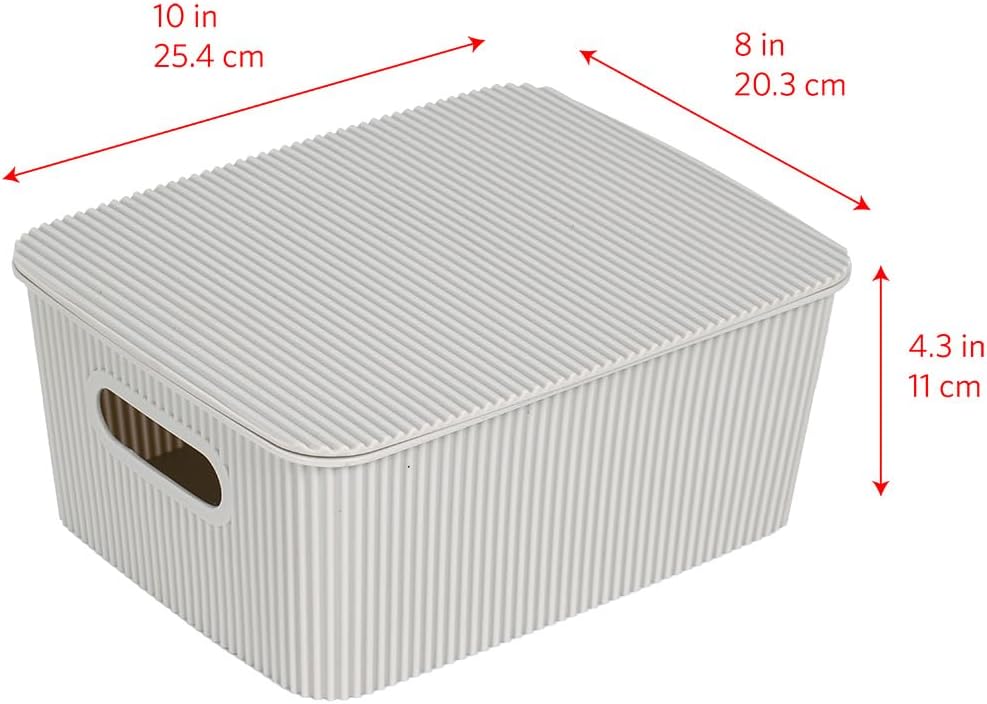 Glad Storage Baskets with Lids - Set of 6 Stackable Plastic Boxes with Handles - Decorative Shelf Organizer Bins for Bathroom and Closet, Grey, 1 Gallon