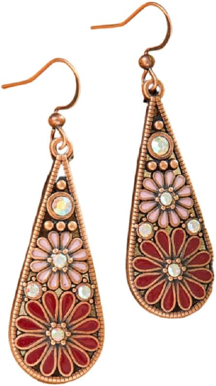 Bohemian Tribal Retro Copper Crystal Teardrop Dangle Drop Earrings Boho National Style Geometry Colorful Enamel Flower Hook Earring for Women