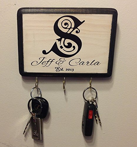 Artlery Personalized Wall Key Holder. Black Border, White Base with Black Font. Bridal Shower Gift, Wedding Gift. Couple's Gift. Artlery Personalized Wall Key Holder. Black Border, White Base with Black Font. Bridal Shower Gift, Wedding Gift. Couple's Gift.