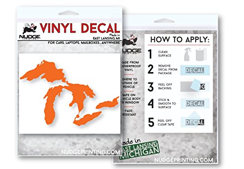 Image of Great Lakes Sticker Michigan Car Decal Premium Heavy-Duty Waterproof Vinyl for Bumpers, Windows, Laptops, Water Bottles or Coolers (Orange, 4.75 inch Wide)