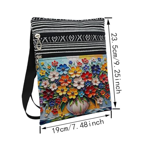 Small Floral Messenger Bag Small Ethnic Pattern Printed Adjustable Strap Crossbody Zipper Pouch Small Floral Phone Organizer Wallet Cute Shoulder Handbag for Women2