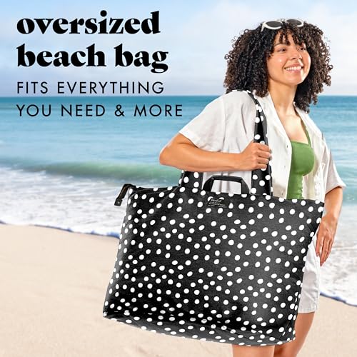 Image of Fit & Fresh XL Beach Tote Bag for Women - XL Travel Tote with Zipper & Pockets, Oversized Canvas Pool Bag, Weekender Carry-On