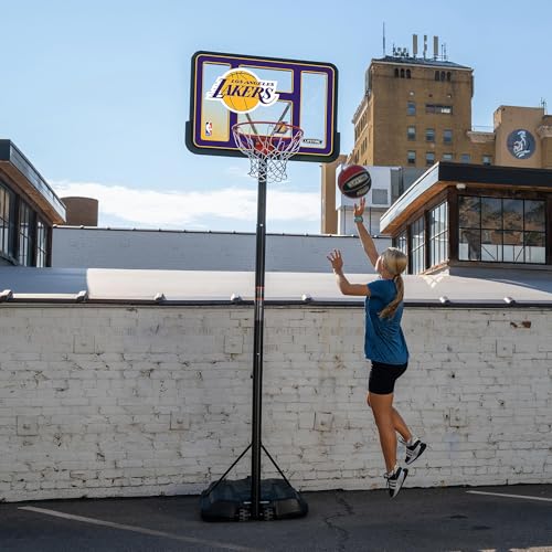Image of Lifetime NBA Los Angeles Lakers Portable Basketball Hoop, Adjustable Height 7.5-10 Ft, 44 Inch Shatterproof Fusion Backboard, Base with Wheels