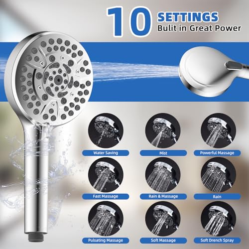 Image of 10 inch Metal Rainfall Shower Head with 10-Mode Handheld, Chrome