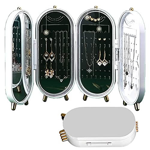 Boîte de rangement à bijoux pliable en forme de écran en métal pour boucles d'oreilles, colliers et bracelets - Présentoir de rangement pour bijoux - Style classique - Blanc Cover