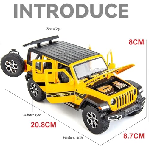 Image of 1:24 Scale Wrangler Rubicon Toy Car for Kids Collection Diecast Metal Model Car with Light Sound Pull Back Openable Door