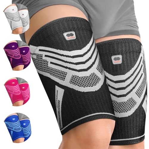 Hamstring Tendonitis Brace for Thigh, Sciatica Nerve Pain Relief, Quadriceps, Joints, Arthritis, Groin Wrap for Pulled Muscles. Compression Thigh Sleeve for Football, Basketball & Running, Black S
