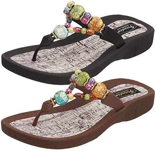 Women's 24770G Marble Cork Beaded Waterproof Molded Sole Beach Thong Sandals3