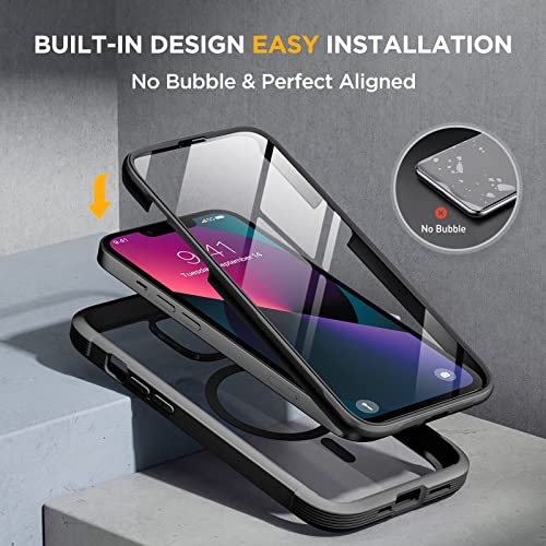Image of Miracase for iPhone 13 mini Case 5.4 inch,Full-Body Protection,Clear Bumper Case with Built-in 9H Tempered Glass Screen Protector,Military-Grade Drop Protection Outdoor Phone Case for iPhone 13 mini,Black