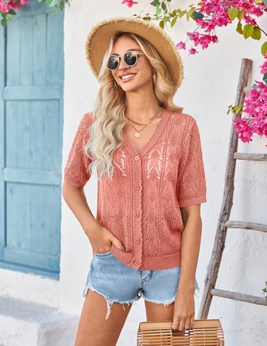 Image of Yekaty Womens 2026 Short Sleeve Crochet Summer Cardigan Cropped Button Sweater Lightweight Shrug for Dress