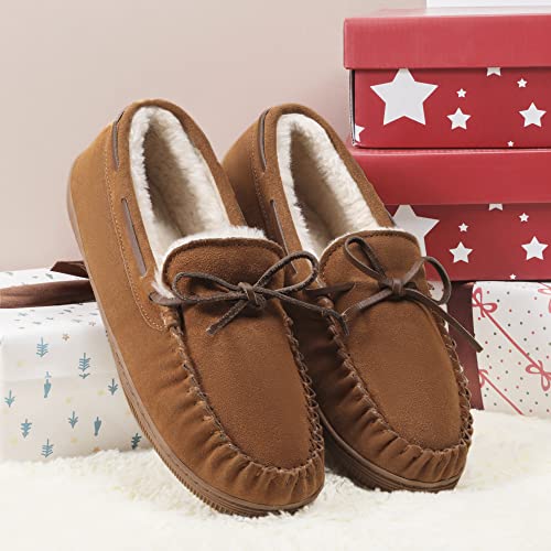 Dream Pairs Men's Fur-Loafer-01 Moccasin Slippers Fuzzy Plush House Shoes Indoor Outdoor Fleece Lining Loafers Tan, Size 9.5 #TOP3