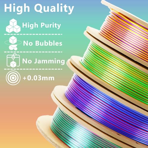 Image of LOVOON 3D PLA Filament 1.75mm Bundle, Tricolor 3D Printer Filament Bundle, Rainbow Silk PLA Filament Bundle, PLA Filament for 3D Printer 3D Pen, Dimensional Accuracy + /-0.02mm, 200g x 4 Spools
