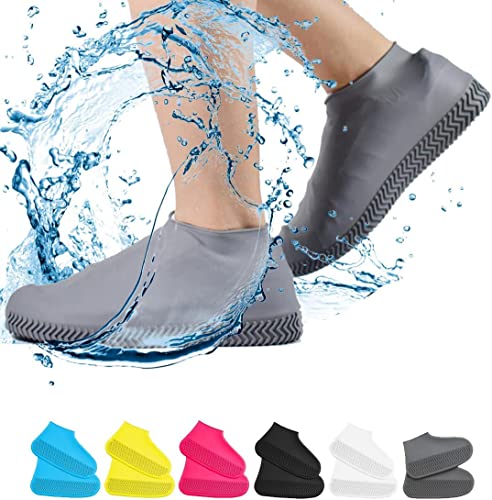 1_Pair Reusable Silicone Shoe Covers, Anti-Slip Water Resistant Overshoes Silicone Rubber Shoe Cover Protectors for Kids, Men, Women Water and Dust proof Shoe cover (MEDIUM, GREY)
