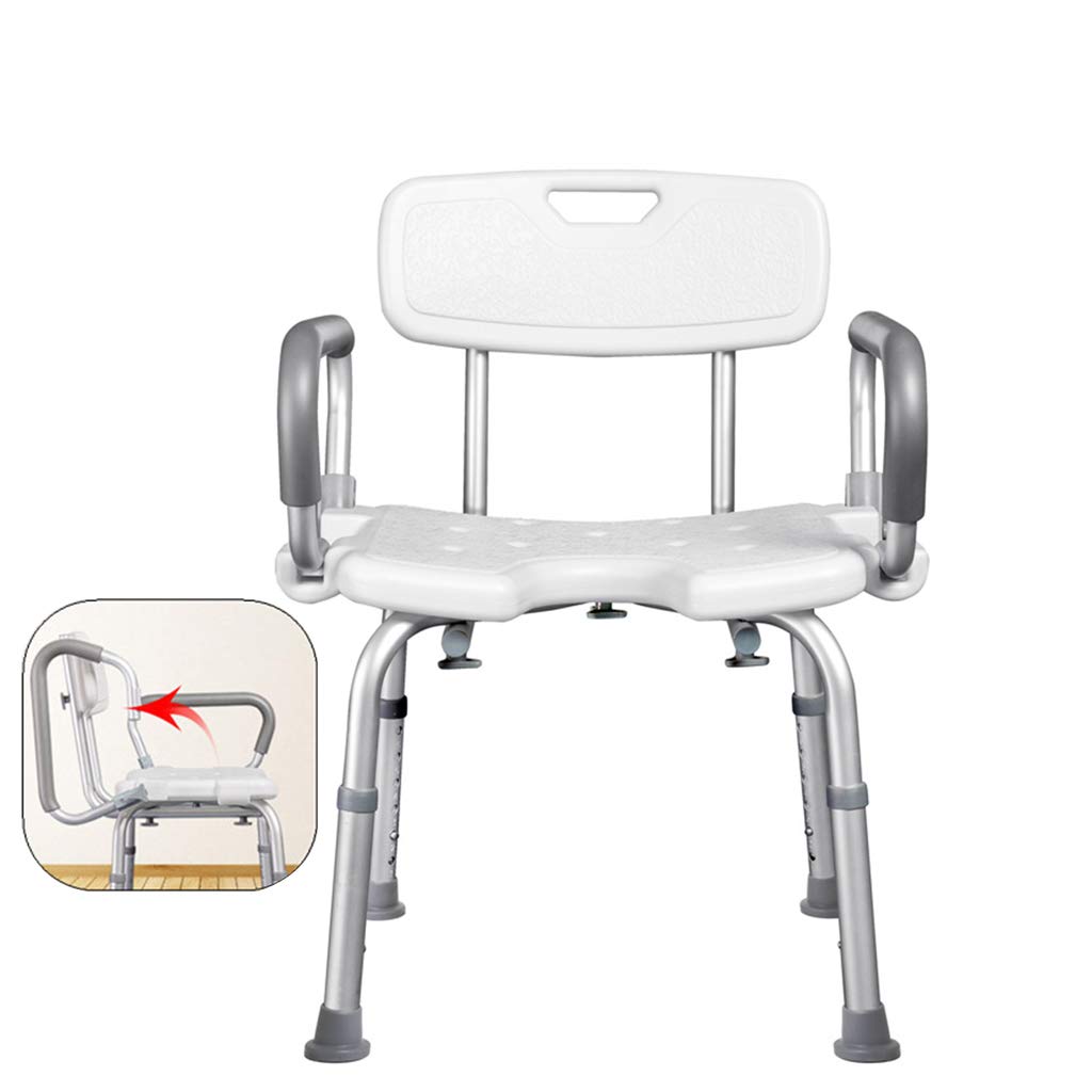 Taburete de baño Silla de Ducha con apoyabrazos y Respaldo Acolchados, Silla elevadora de bañera Blanca con Brazos, para discapacitados, Personas Mayores y Ancianos Antideslizante