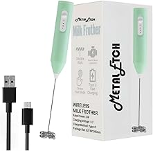 Rechargeable Electric Milk Frother for Coffee with 1-Year Warranty, 3-Speed Handheld Foam Maker with Stainless Steel Whisk, Portable Latte & Cappuccino Frother – Seafoam Green