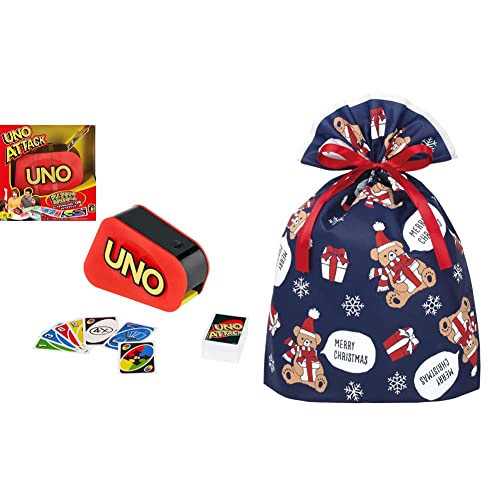 マテルゲーム(Mattel Game) ウノ(UNO) アタック エクストリーム 【7歳~】 GXY78 + インディゴ クリスマス ラッピング袋 グリーティングバッグLL ギフトベア ネイビー XG858 【クリスマス プレゼント ラッピング セット】