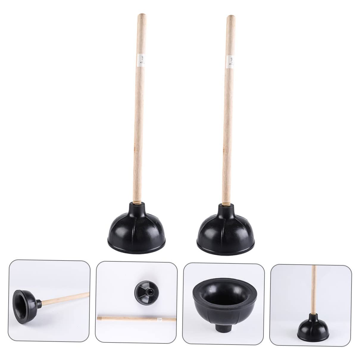 Ventouse Ménagère à Manche en Bois, Lot de 2, Noir