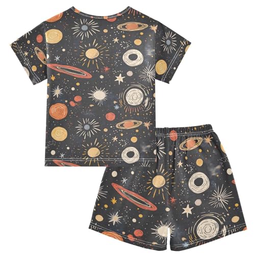 ALAZA Space Planet Solar System Astronomy Pajamas Set Short Sleeve Cotton Sleepwear Summer Pjs 2 Piece 5-14Y2