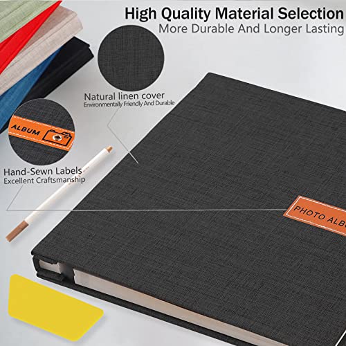 Large Photo Album 60 Self Adhesive Pages Black Linen Hardcover Magnetic Picture Book For 4×6 5×7 8×10 Pictures Diy Scrapbook (11X10.6Inch) With Metal Pen And Plastic Board #TOP3