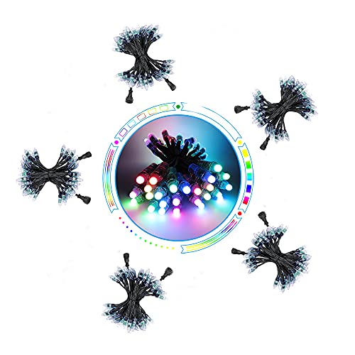 WS2811 12V RGB LED Pixels Addressable12mm Diffused Digital Dream Color Programmable LED Bullet Module Light 18AWG 4 Inch Spacing Waterproof IP68 Outdoor Light 5 Pack (500pcs)
