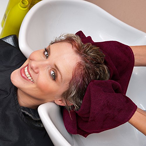 Image of Arkwright Bleach Resistant Salon Towels 12 Pack - 100% Cotton Hair Towels, Soft, Absorbent, Quick Dry Spa & Barber Towels for Hair Stylist, Nail Salon & Esthetician, 16 x 28, Burgundy