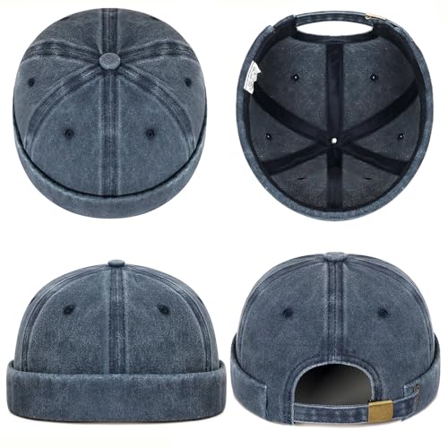Image of Classic Vintage Style Solid Color Sailor brimless Skull hat Casual Washed Cotton Rolled Cuff Harbour Hat