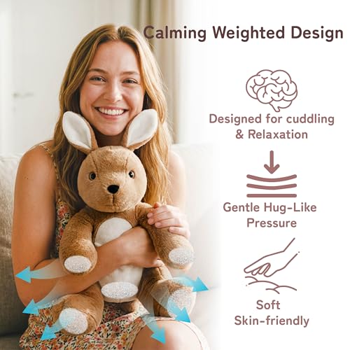 Image of Niuniu Daddy Weighted Stuffed Animals, 14 in 3.5 lb Kangaroo Plush Pillow | Heavy sensory lap pad, lying body pillow for sleeping, machine wash, huggable gift for kids and adults
