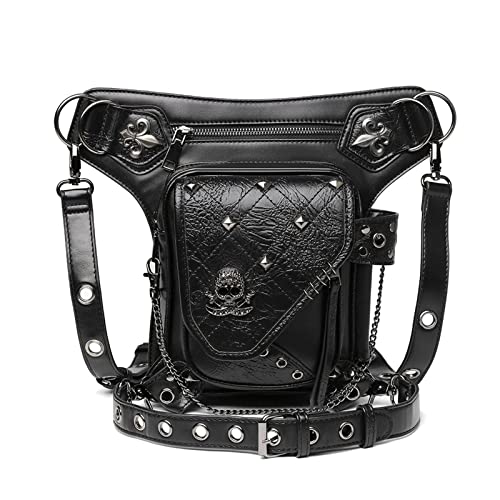 Steampunk - Riñonera gótica de poliuretano para mujer, hombre, bolsa cruzada con cadena para senderismo