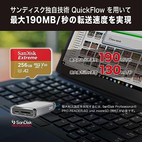 マイクロSDカード microSD 256GB UHS-I U3 V30 Nintendo Switch 対応 書込最大130MB/s Full HD & 4K Extreme SDSQXAV-256G-GN6MN (microSDカード, 256GB)