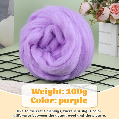 image for JUPEAN 3.53oz Wool Roving Yarn, Wool Felting Supplies, Pure Wools, Chu