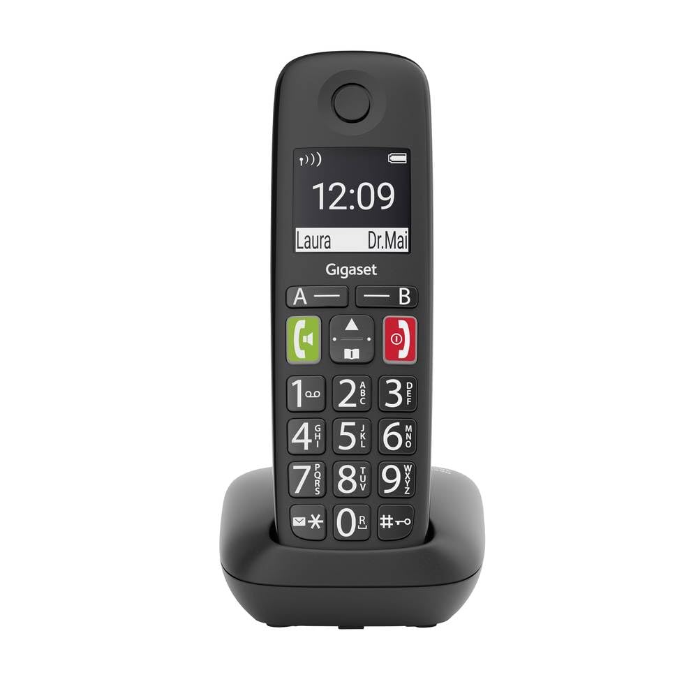 Gigaset E290 - Teléfono (Teléfono DECT/analógico, Terminal inalámbrico, Altavoz, 150 entradas, Identificador de llamadas, Negro)