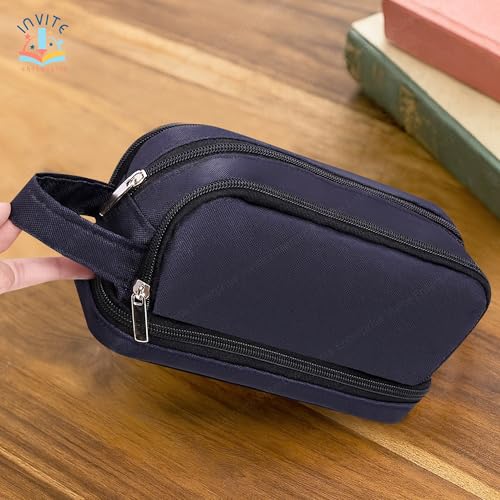 Image of Large Capacity 4 Compartment Pencil Case with Handle | Aesthetic School Pouch for Girls & Boys | Blue Space Eraser Included | Stationery Organizer for School, College & Office(Black Pouch + Eraser)