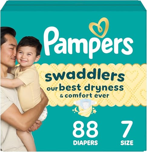 Image of Pampers Swaddlers Diapers, Size 7 (26-50 lbs), 88 Count, Absorbent, Keeps Baby Dry and Comfortable, Skin Safe Disposable Baby Diaper (Packaging May Vary)