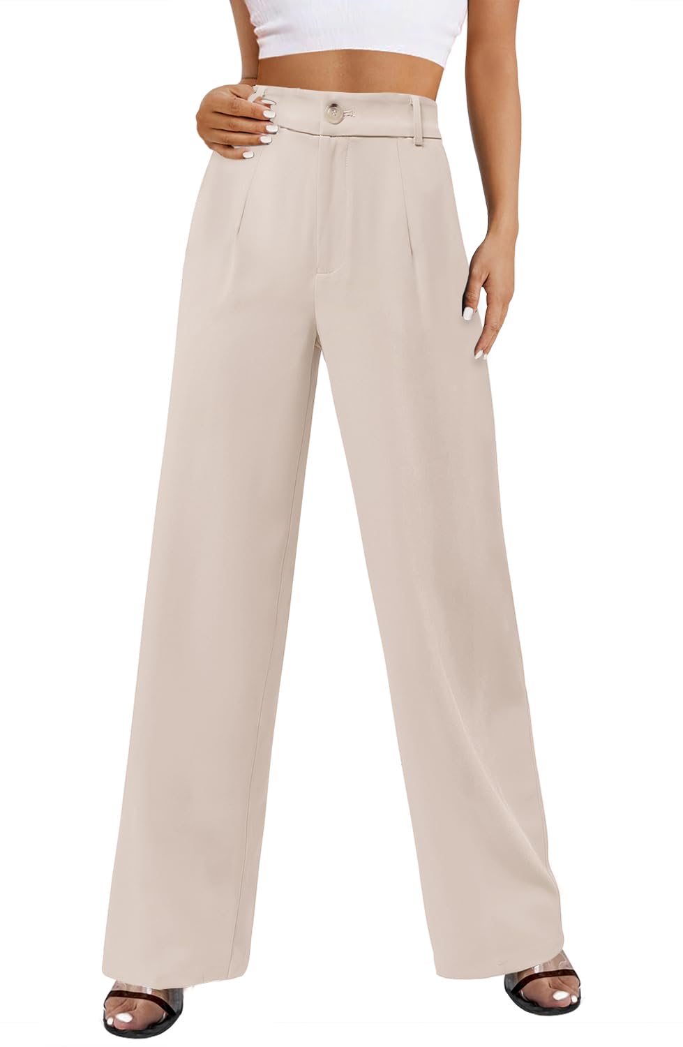 onlypuff Womens Wide Leg Pants High Waisted Slacks Straight Long Work Business Trousers with Pockets