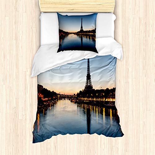 ABAKUHAUS Noche Funda Nórdica, Torre Eiffel en el crepúsculo, Decorativo, 2 Piezas...