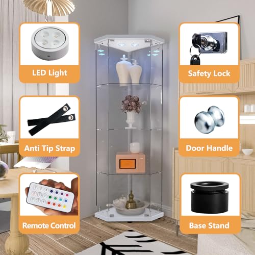 Image of Beauty4U Corner Glass Display Cabinet with LED 4-Shelf Curio Cabinet White