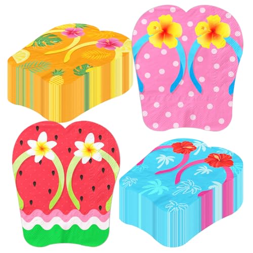 50Pcs Hawaiian Luau Napkins Hawaiian Tropical Napkins Flip-flops Summer Paper Napkin Aloha Party Decorations with Hibiscus Flowers Palm Leaves for Ocean Beach Pool Party Dinner Kitchen Bathroom