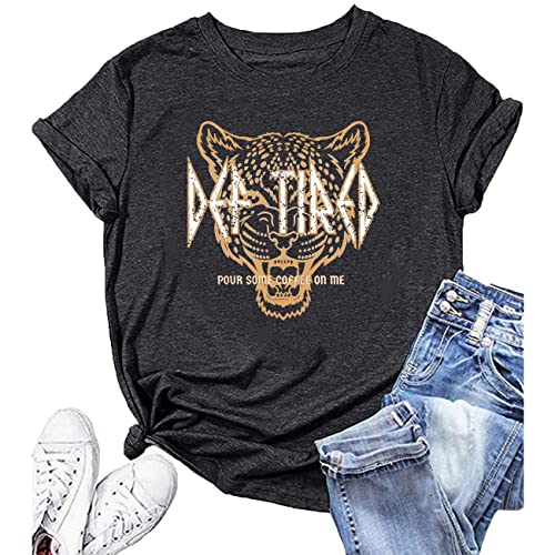 Coffee Shirt Women Def Tired Retro Graphic Tees Pour Some Coffee On Me Funny Letter Print Tired Mama T Shirt Tops