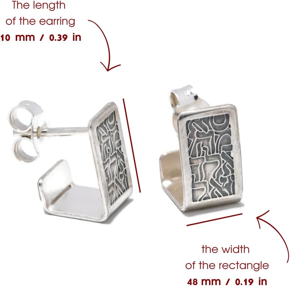 Hebrew Earrings, Open Triangle Hoop Stud Earrings For Women, Small Unique Delicate Dainty Engraved Spiritual Inspirational Jewelry, Gift For Mom Made In Israel