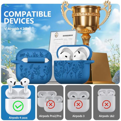 Image of for Airpods 4 Case, Ekoonpft Flower Engraved Cases for Apple AirPods 4th Generation 2024, Soft Silicone Cover for Women Girly with 3-in-1 Cleaner Kit, Keychain, Military Grade Protection