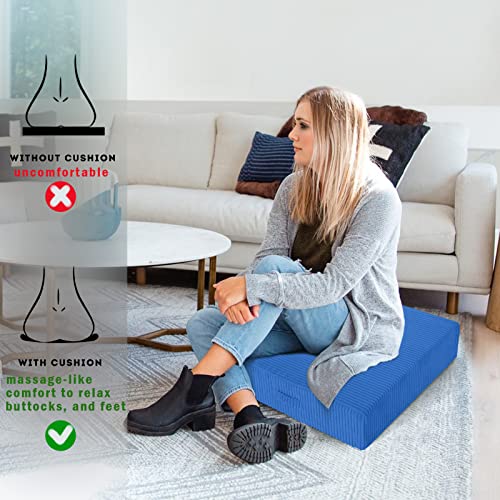Memorecool Square Floor Cushion For Adults, 22 Inch Large Floor Pillow Cushion Yoga Meditation Floor Pillows Seating With Foam Insert, Thick Square Seat Cushion Washable Big Pillow For Floor, Blue #TOP5