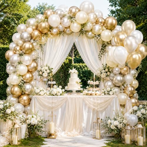 Image of Champagne Gold White Balloons, 50Pcs 12 Inch Double Stuffed Latex | Beige Cream Sand Pearl Balloons for Boho Bridal Wedding Anniversary Birthday Bachelorette Engagement Baby Shower Decor