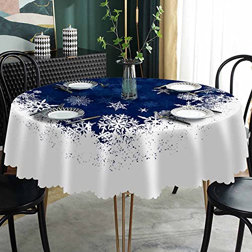 Aoyego Snowflake Table Cloth Merry Christmas Coming New Year Snowy Winter Round Tablecloth 60 Inch For Dining Room, Party, Banquet #TOP1