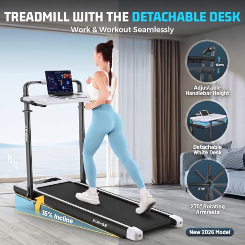 Image of FUNMILY Upgrade Walking Pad Folding Treadmill with 12% /15% Incline & Handle Bar, 3.5HP Foldable Under Desk Compact Treadmills for Home /Office /Gym, 400+lb Capacity, Shock Absorption
