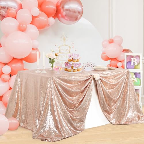 Image of B-COOL Rectangle Sequin Tablecloths Rose Gold Table Cloth Party Decorations Shimmer Table Overlays Sequined Tablecloth for Wedding Decoration Sparkle Tablecloth 90x156 Inch