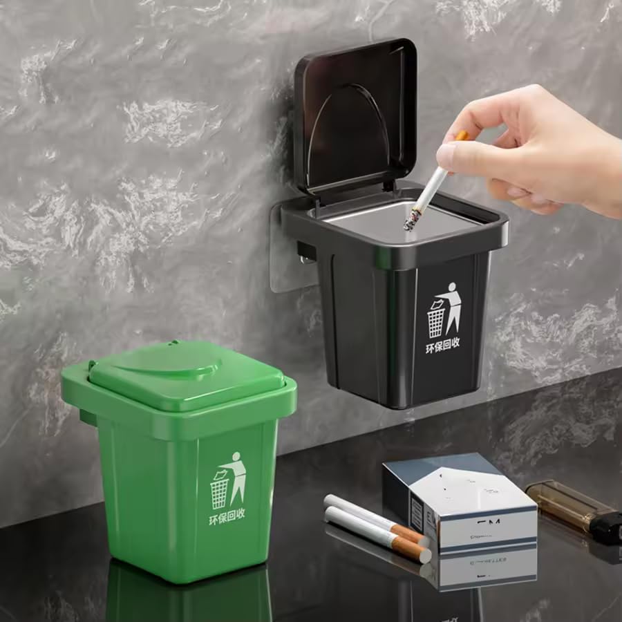VIVITO Wall-Mounted Stainless Steel Ashtray with Lid | Indoor Outdoor Cigarette Bin | Space-Saving Hygienic Smoking Box for Home, Office, Hotel, Café & Public Spaces (MultiColor, Pack of 2)