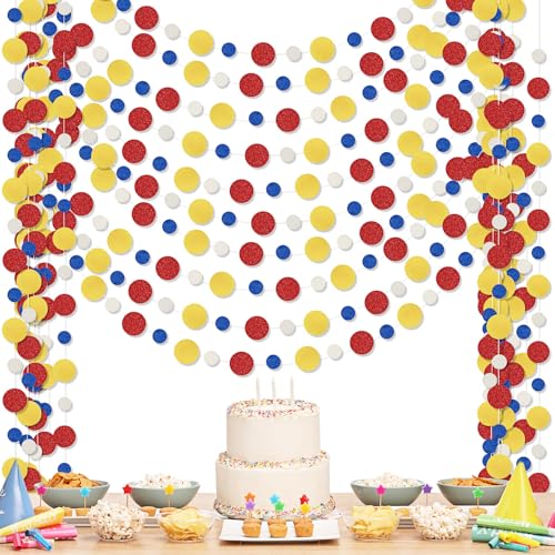 Image of Outus 10 Pieces Colorful Circle Garland Banner Hanging Paper Dot Decorations for Classroom, Birthday Party, Baby Shower, Wedding Backdrop & Photo Booth Graduation Decor (Red,Blue,Yellow)