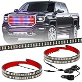 XRIDONSEN 2PCS 30 inch Truck Grill Police Lights Strip 360 LED Red Blue Emergency Strobe Lights Flashing Warning Hazard Caution Safety Grille w/Waterproof Flexible Tube for Vehicles Trucks Pickup Car